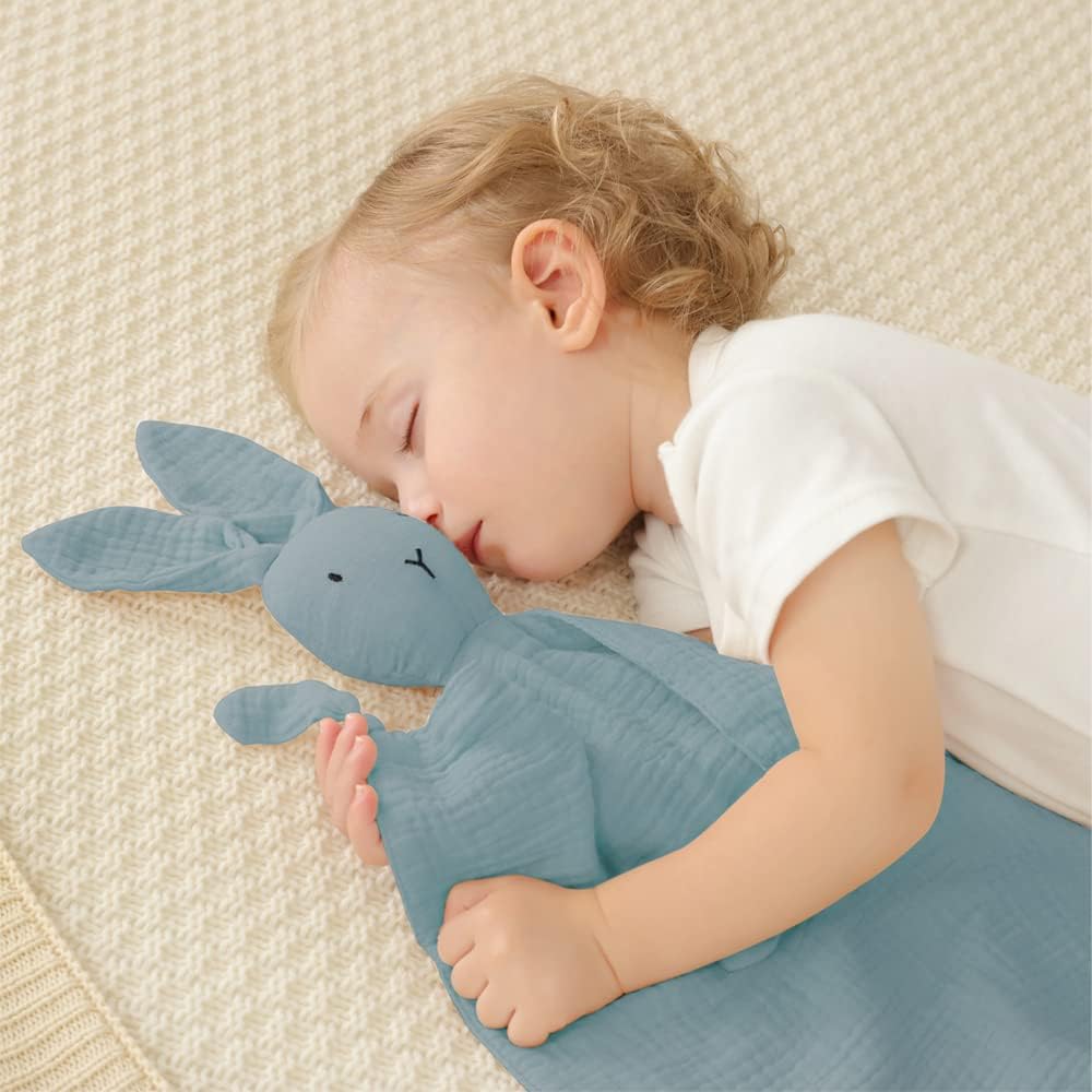 Lovey Security Blanket 100% Organic Muslin Stuffed Bunny Animal Baby Blankie-2 Pack Pink