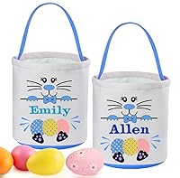 Vista 5 de Touber - Cestas de Pascua personalizadas para niños, paquete de 2 canastas de conejo de Pascua, regalos de Pascua, canastas de caza de huevos