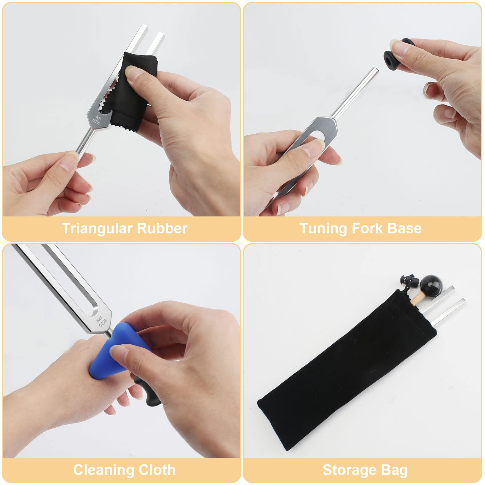 Diapason Musical, 528hz Diapasón de Aluminio con Martillo + Goma Triangular + Base + paño de limpieza + Bolsa de Almacenamiento, para Terapia de Sonido, Yoga, Meditación/Instrumento Afinador
