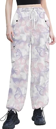 Cromoncent Cargo Pants Girls & Women Parachute Pants Y2K Baggy Rave Clothes Waterproof with Pockets, 6 Years - 3XL