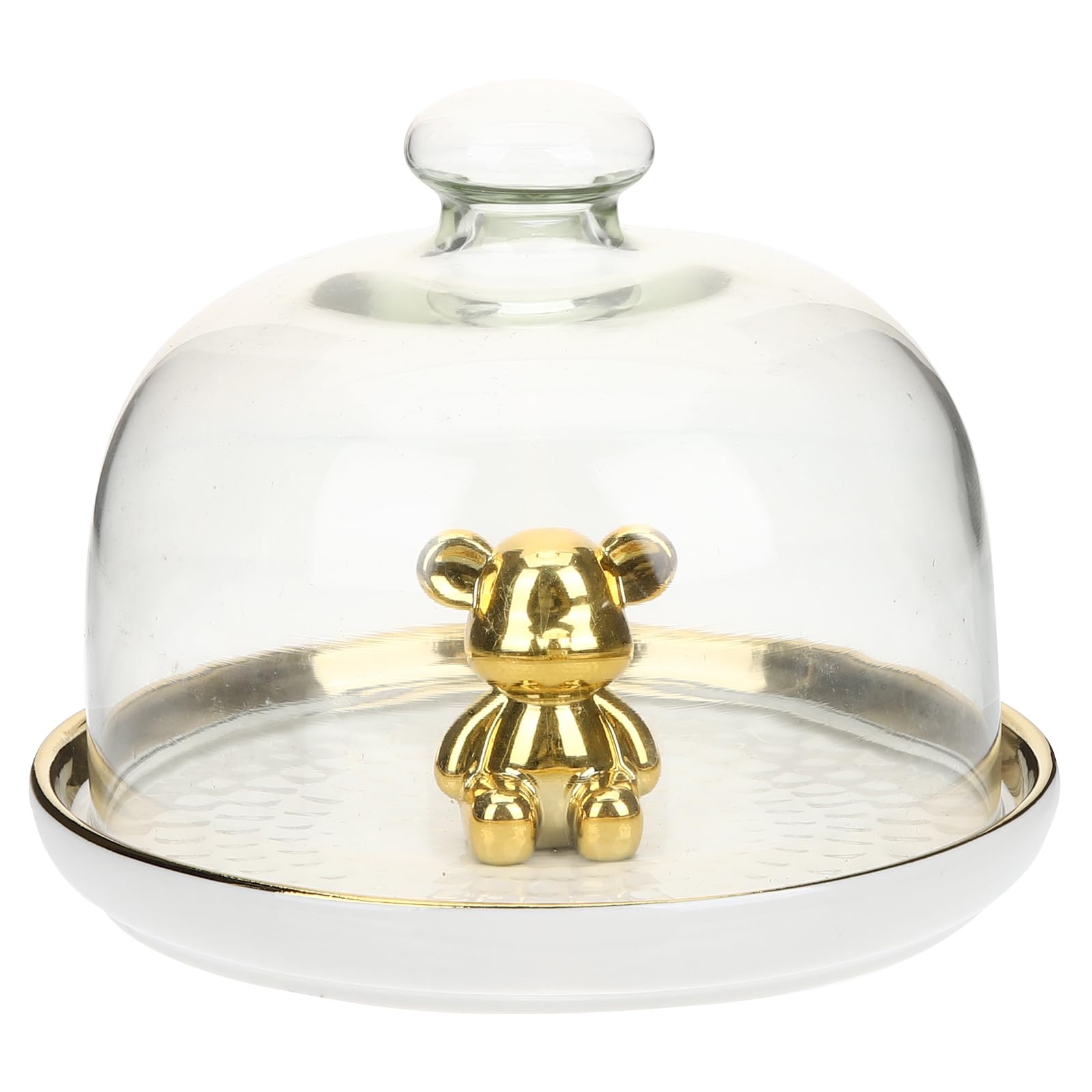 Plateau à gâteau en céramique et sa cloche en verre or multifonctionnel pour salon
