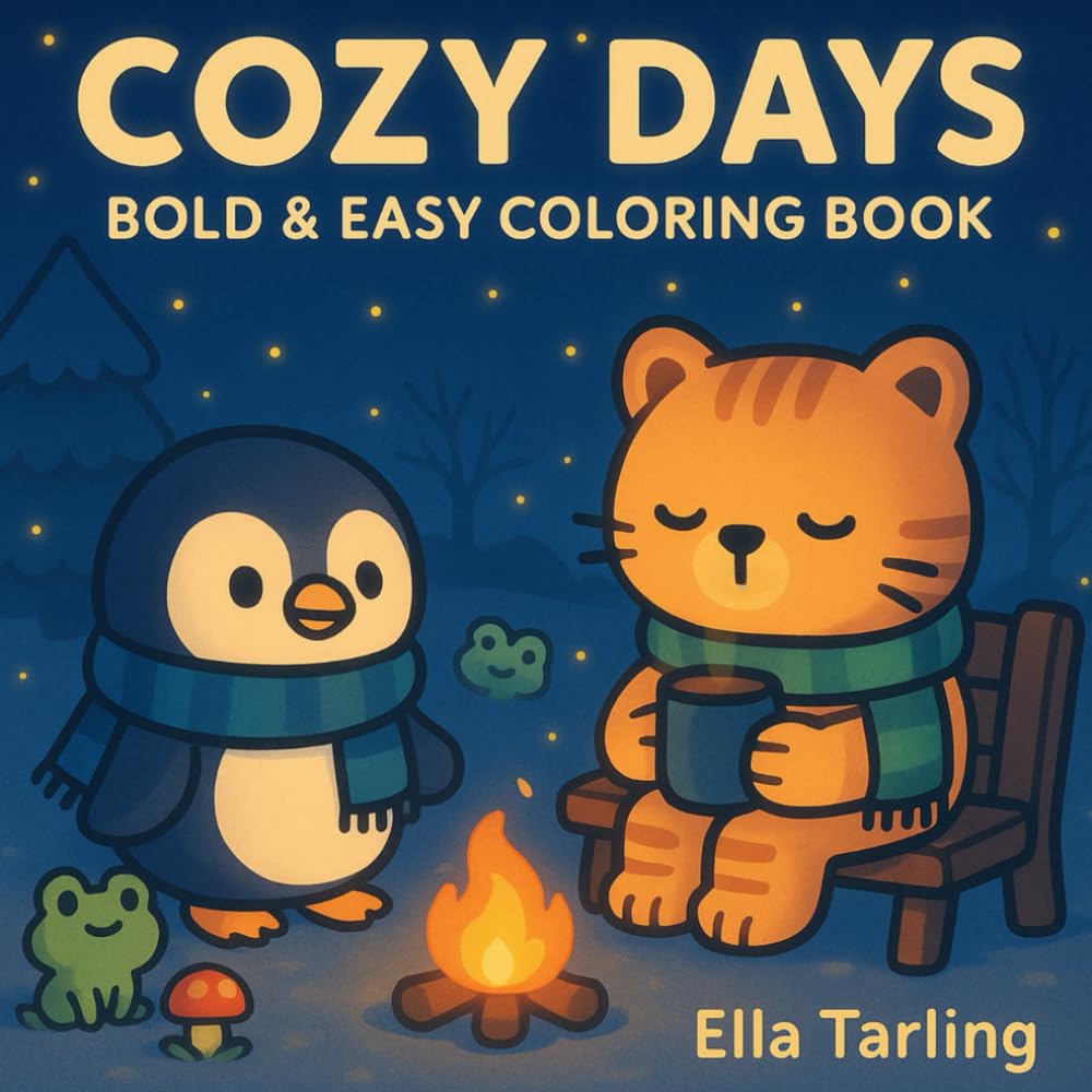 Cozy Days: Bold & Easy Coloring Book for Kids & Adults: Adorable Animal Friends Enjoying Comfy Hygge-Inspired Moments for Fun, Relaxation, and Stress Relief