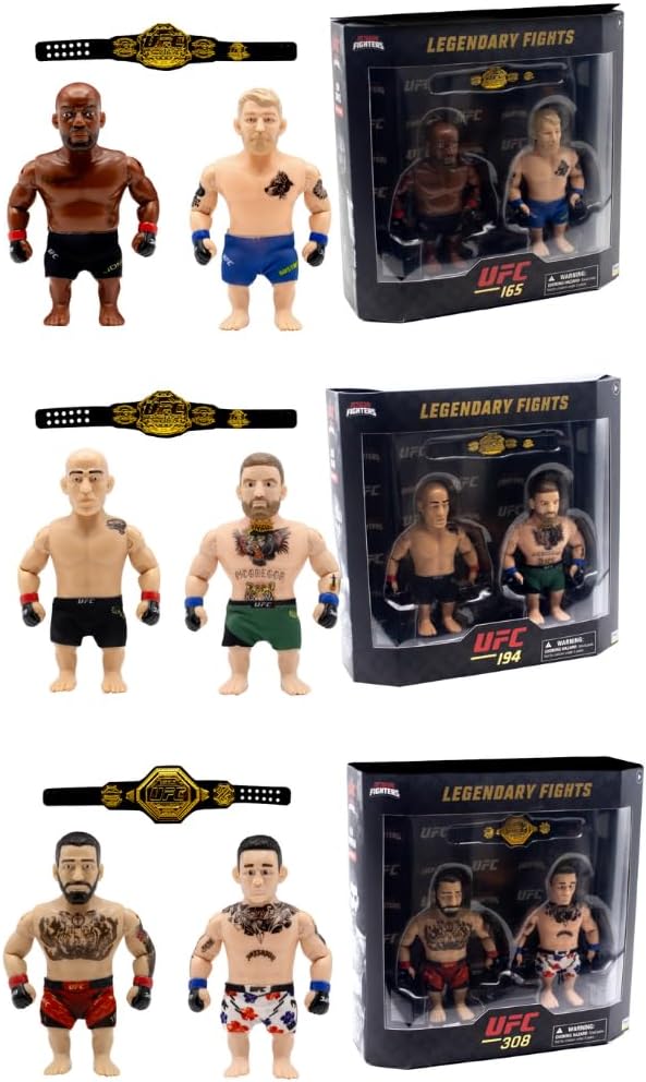 P.M.I. UFC 4.5-Inch Articulated Action Figures Legendary Fights 2-Pack Mystery Assortment – Includes 2 Fighters, Accessories and Championship Belt | Official UFC Collectible by PMI – Random 1 of 3