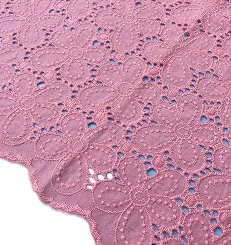 Material for Sewing Handmade DIY Coloful Cotton Cloth Embroidered Lace Fabric Width 130cm Clothes Dress Home Accessories(Pink)
