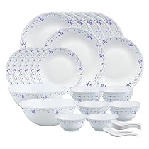 Larah by Borosil Flora Opalware Dinner Set, 35 Pcs, White