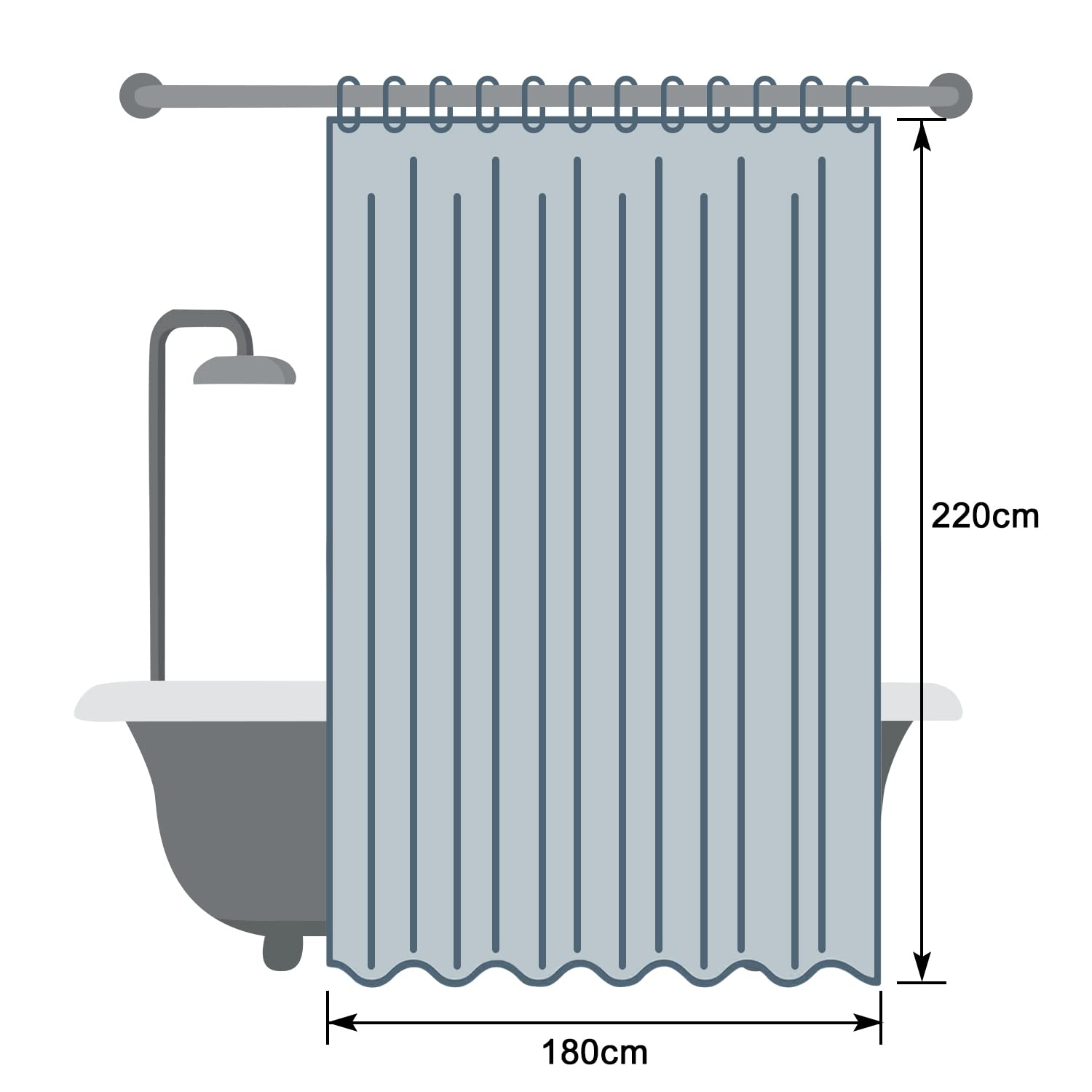 EurCross Cortina de ducha de 180 x 220 cm con imán de peso, impermeable, con patrón de guijarros 3D, lavable a máquina, antimoho, antibacteriano, incluye 12 anillos de cortina de ducha
