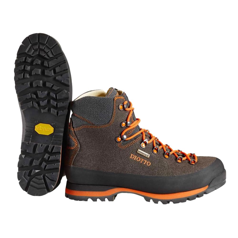 DIOTTO Botas de caza y trekking BECCACCIA PRO, de piel natural hidrofugada, con acabados y cordones naranjas de alta visibilidad