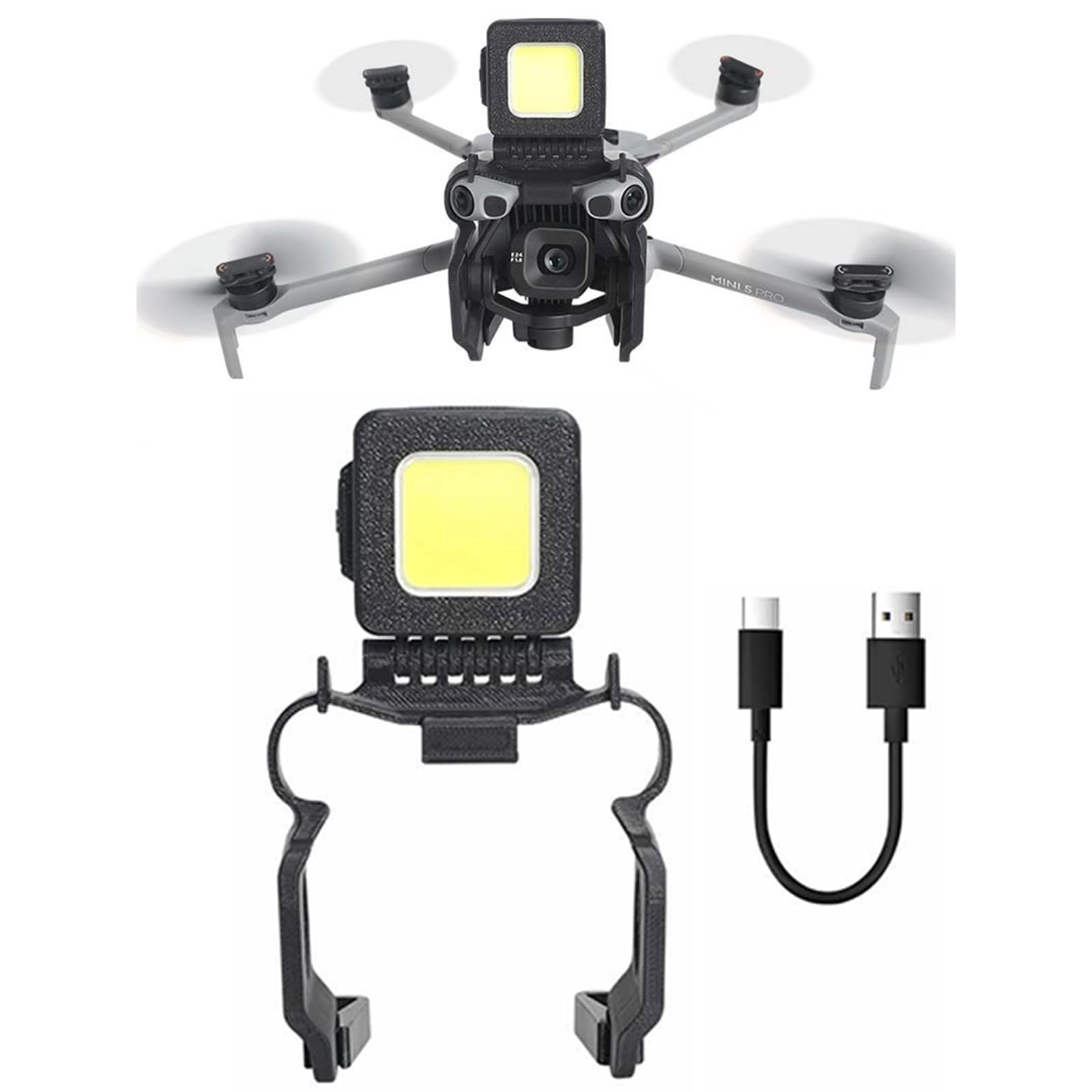 OURHZTB Drone LED Night Flight Light for DJI Mini 5 Pro, Rechargeable LED Searchlight Fixed Spotlight with Lens Hood Protector Guard Drone Anti-Collision Protective Cover Accessories