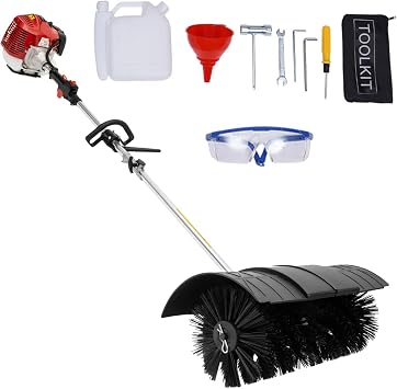 52cc 2.3HP Gas Powered Handheld Sweeper Broom, 1-Cylinder 2-Stroke Gas Power Snow Sweeping Broom with Nylon Brush, Outdoor Artificial Turf Sweeper Lawn Sweeper Cleaner Tools