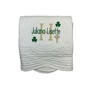 Personalized Baby White Quilt Irish Baptism Gifts Green Shamrock Monogrammed Blanket for Kids Baby Blankets Embroidered Baby Gifts