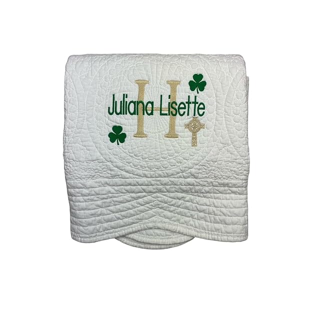 Personalized Baby White Quilt Irish Baptism Gifts Green Shamrock Monogrammed Blanket for Kids Baby Blankets Embroidered Baby Gifts