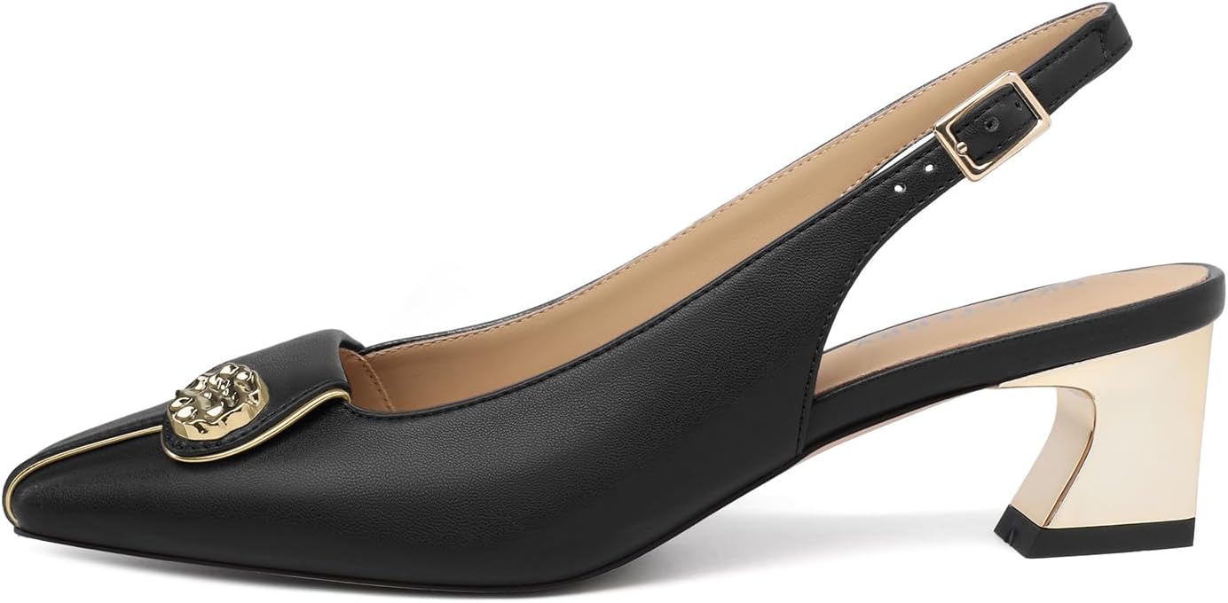 SKYSTERRY Women's Slingabck Chunky Block Heels Closed Square Toe Pumps Comfortable Low Heel Dress Shoes for Office Work Wedding | Chunky Block Heels, Closed Square Toe, Low Heel, Work
