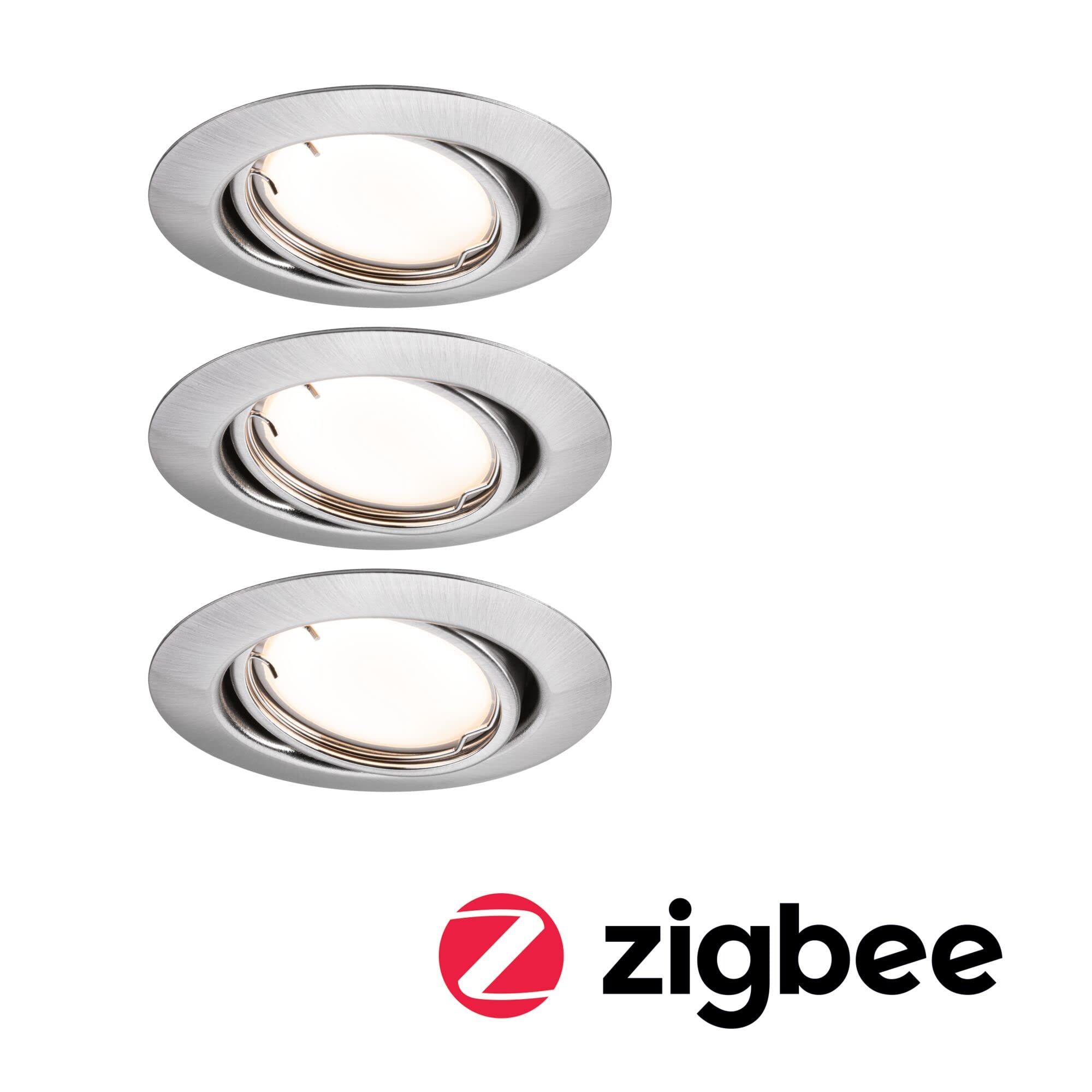 Paulmann 92464 LED Einbauleuchte Base Smart Home Zigbee Basisset schwenkbar rund 230V 3x4,9W 3x430lm dimmbar 90mm Eisen gebürstet Metall 3000K