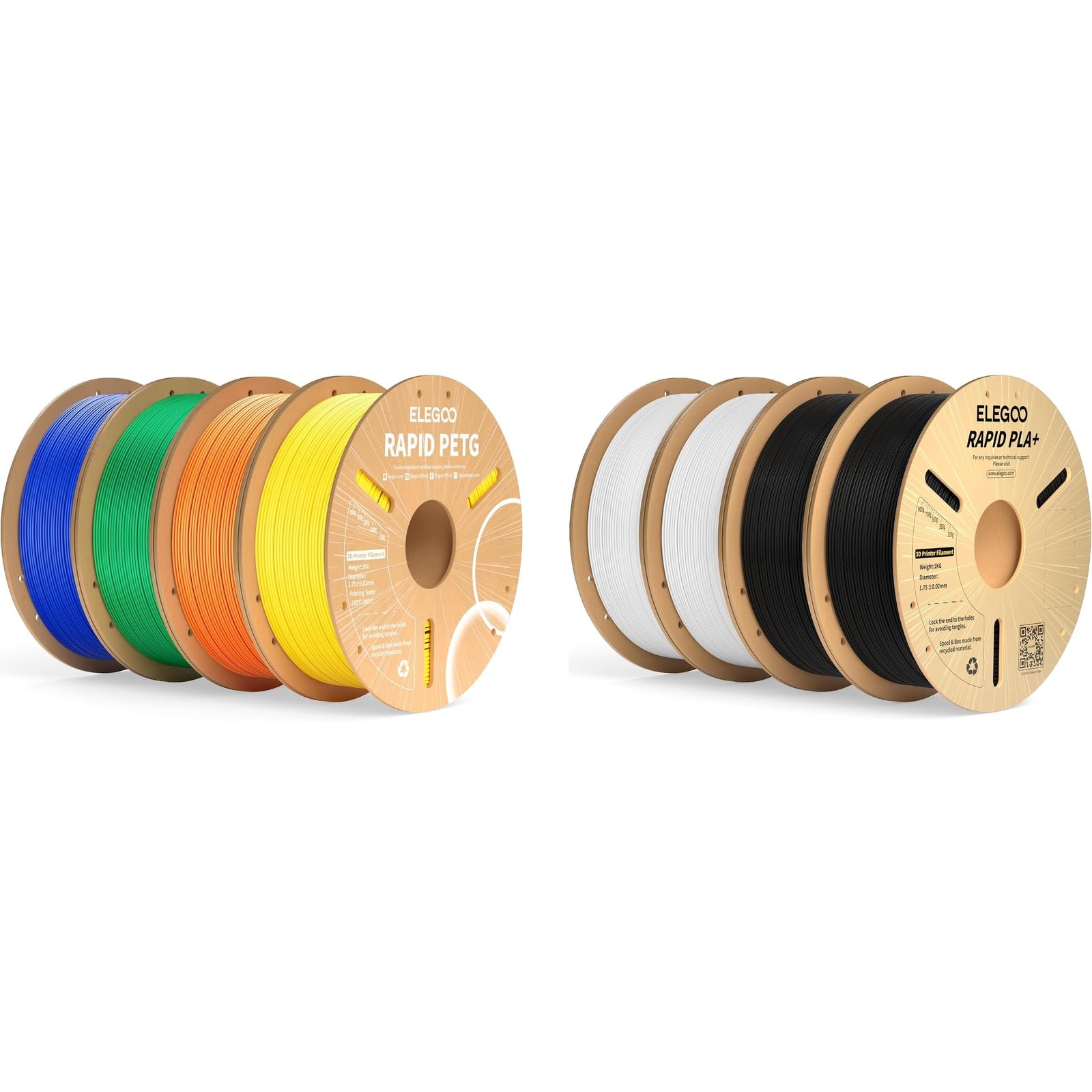 ELEGOO PETG Filament Gelb/Orange/Grün/Blau 4KG & PLA+ Filament Schwarz/Weiß 4KG