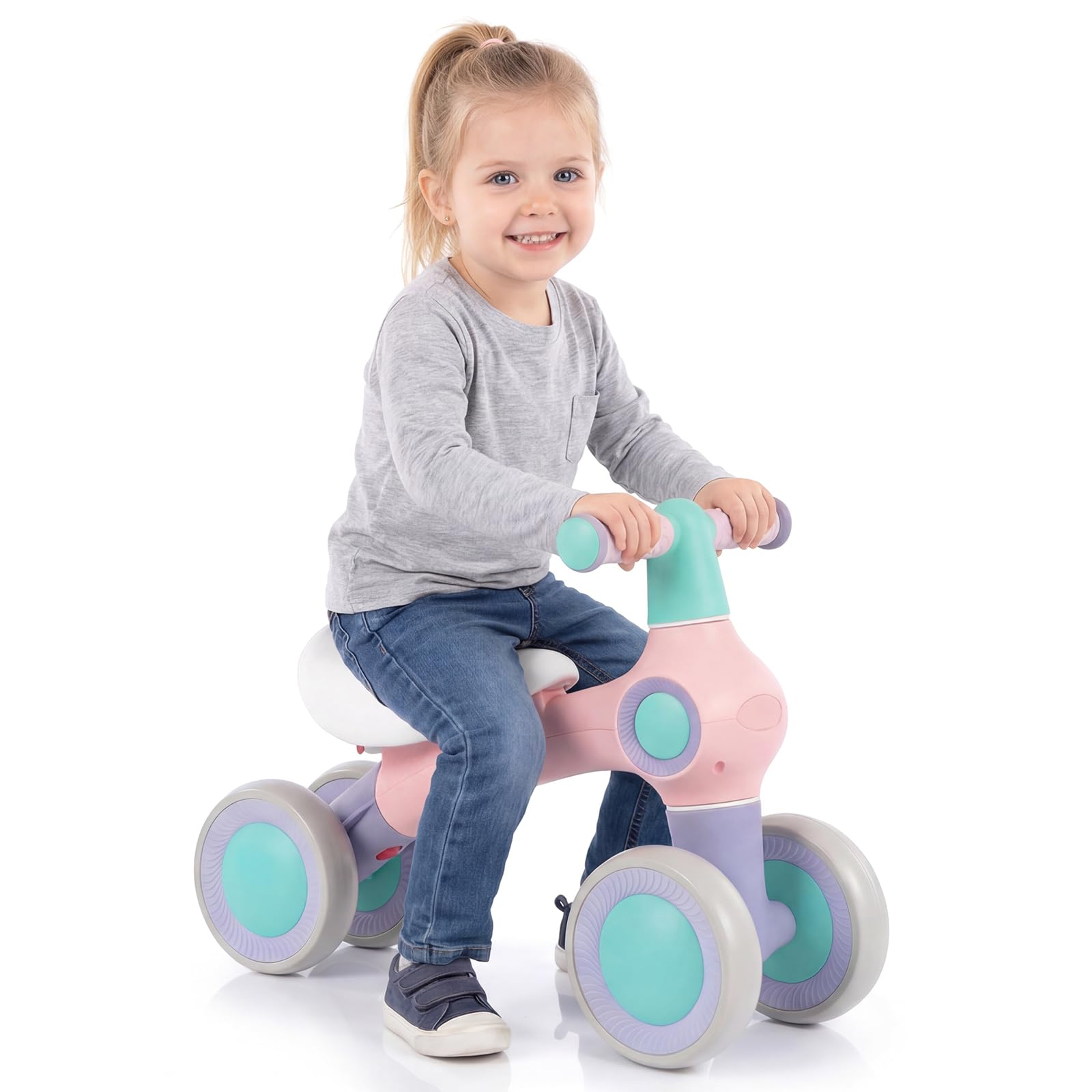 COSTWAY Draisienne Bébé 1 an, Vélo Bébé sans Pédales de 12-36 Mois avec 4 Roues en EVA, Siège Réglable et Guidon, Charge 30 kg, Vélo d'Équilibre pour Garçons Filles, Cadeau Anniversaire Noel