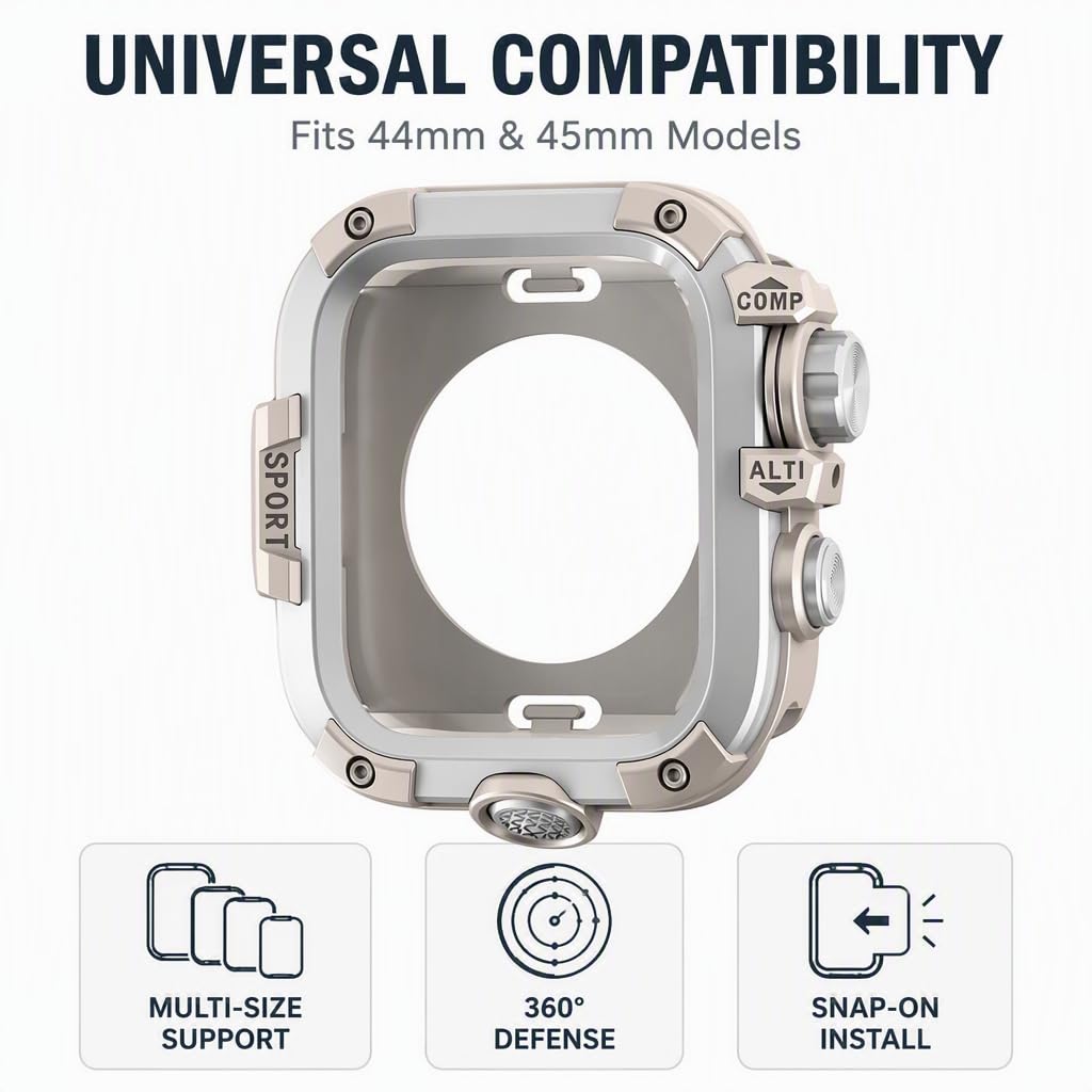 Custodia Protettiva in Lega di Alluminio con Protezione per Lo Schermo, Colore Argento Stellato, per Apple Watch da 45 mm. (Foriwatch44mm)