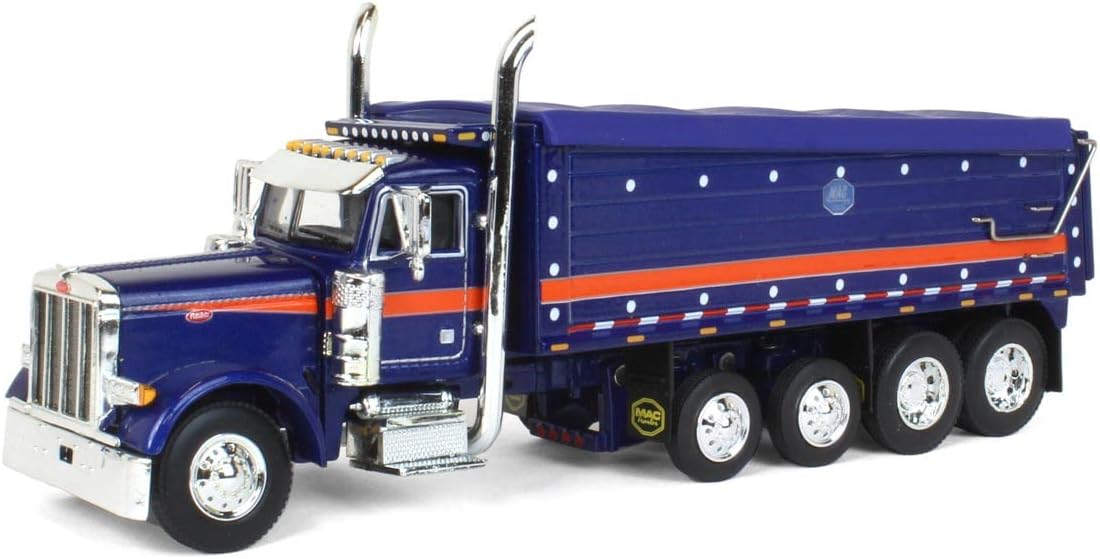 DCP 1/64 Blue & Orange Peterbilt 379 w/Quad-Axle MAC Dump Body 60-1346