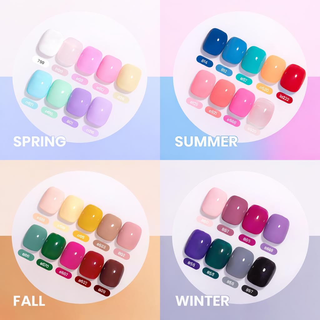 beetles Gel Polish 36 Colors Summer Gel Nail Polish Set with Base Coat Glossy Matte & Glitter Gel Top Coat Neon Pink Yellow Jelly Blue Vivid Seasons Collection Gifts for Women Diy Nails at Home