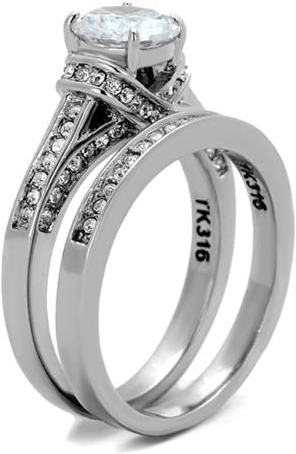 Marimor Jewelry 2.75 Carat Round Cut Cubic Zirconia Stainless Steel Wedding Ring Set Womens Size 5-10 - Image 4