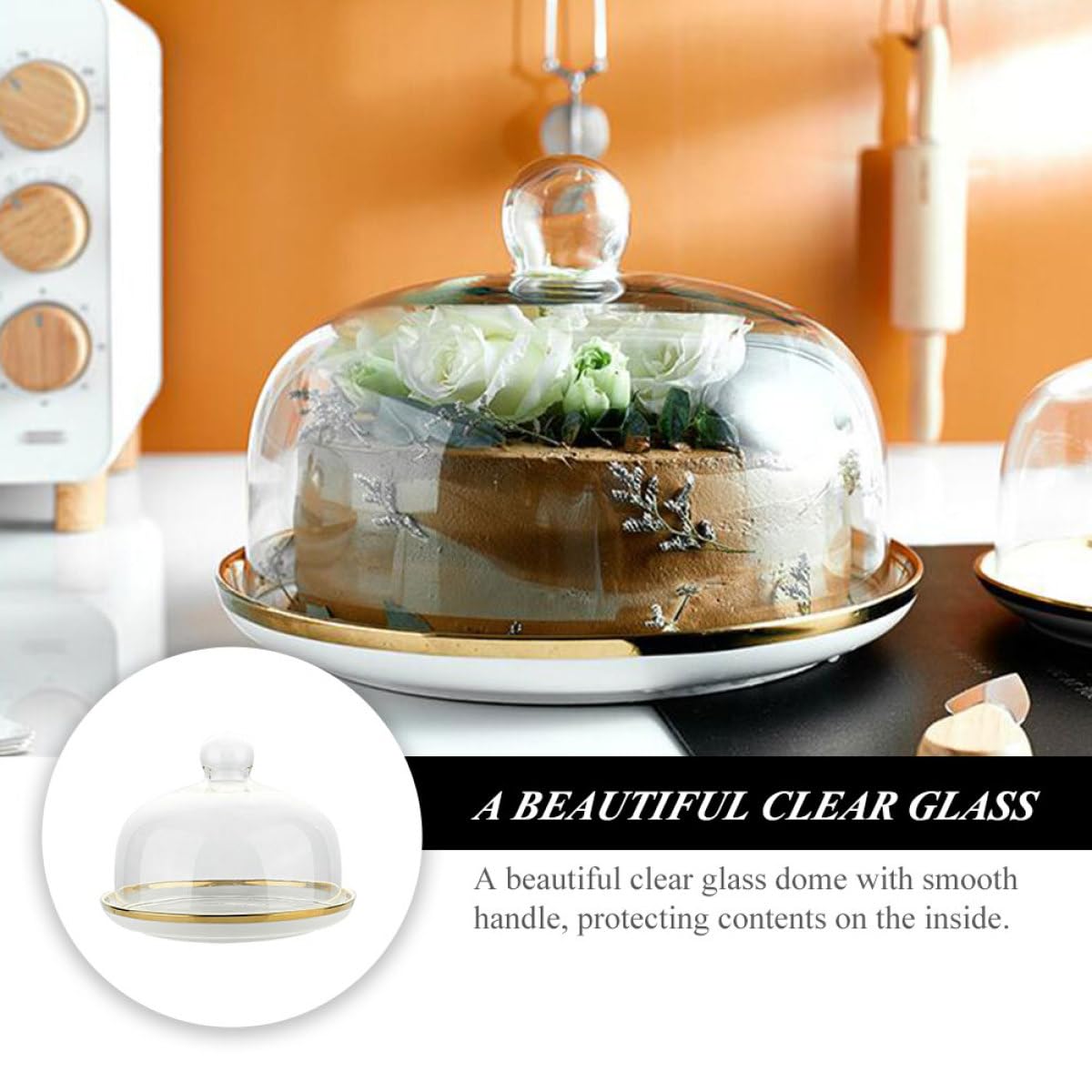 TOYANDONA Cloche à Gâteau pour Garder Les Aliments Frais avec Plateau en Céramique en Verre Couverture Alimentaire pour Repas de Fête et Mariages