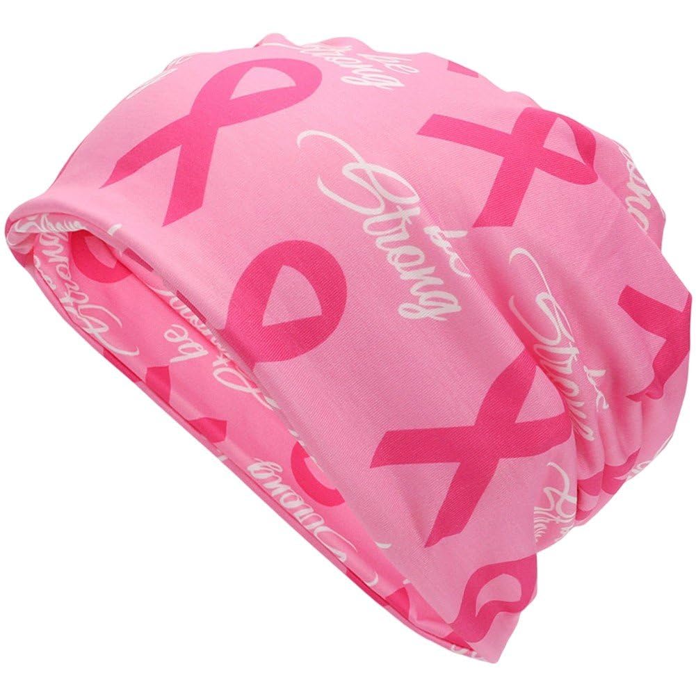 Sslvya Breast Cancer Awareness Ribbon Beanie Womens Slouchy Beanie Soft Skull Caps Breathable Cancer Headwear Hats for Adults