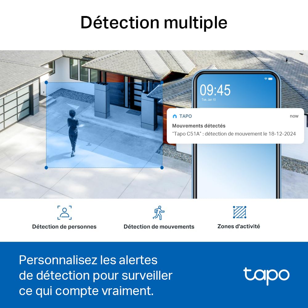 Tapo C510W 2K Caméra de Surveillance WiFi Extérieur 360° Vision Nocturne Couleur IP65