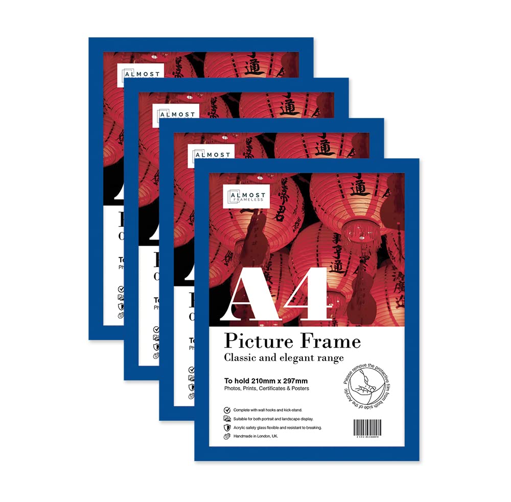 Almost Frameless A4 Blue Picture Frame Set of 4, Display A4 Picture Gallery Wall, Poster, Photo, Artwork, or Print, Blue — image 1
