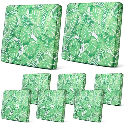 Newwiee 8Pcs Patio Cushion Covers Stretch Outdoor Cushion Cover Replacement for Patio Furniture Sofa Couch Slipcovers, Soft Flexibility Washable Furniture Protector(Monstera,Green) by Newwiee - Used condition - US$29.95