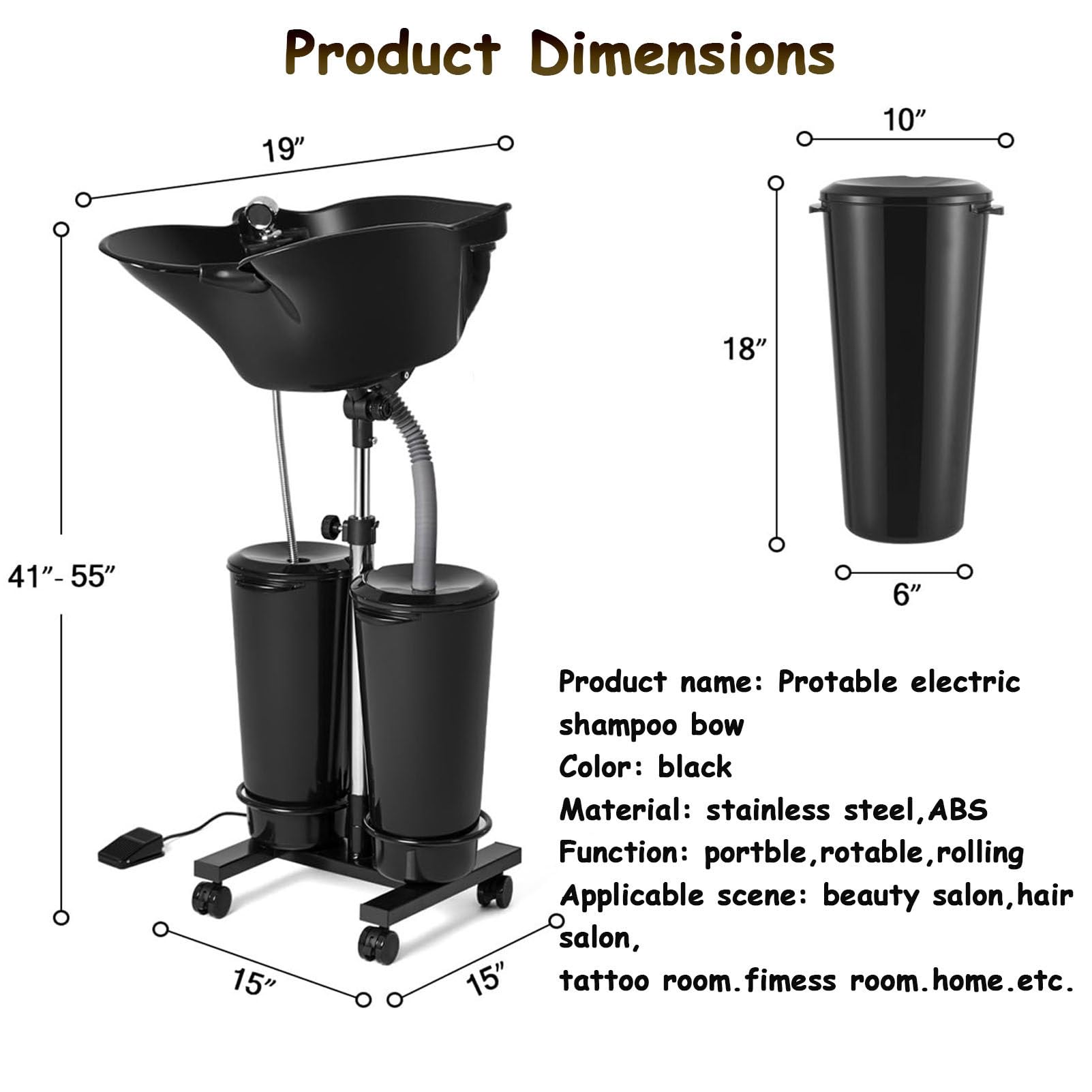 Lavabo móvil portátil para salón, lavacabezas profundo con bomba eléctrica, altura ajustable, bandejas para lavar el cabello con 2 cubos y mangueras de drenaje para niños, ancianos, maternidad,B