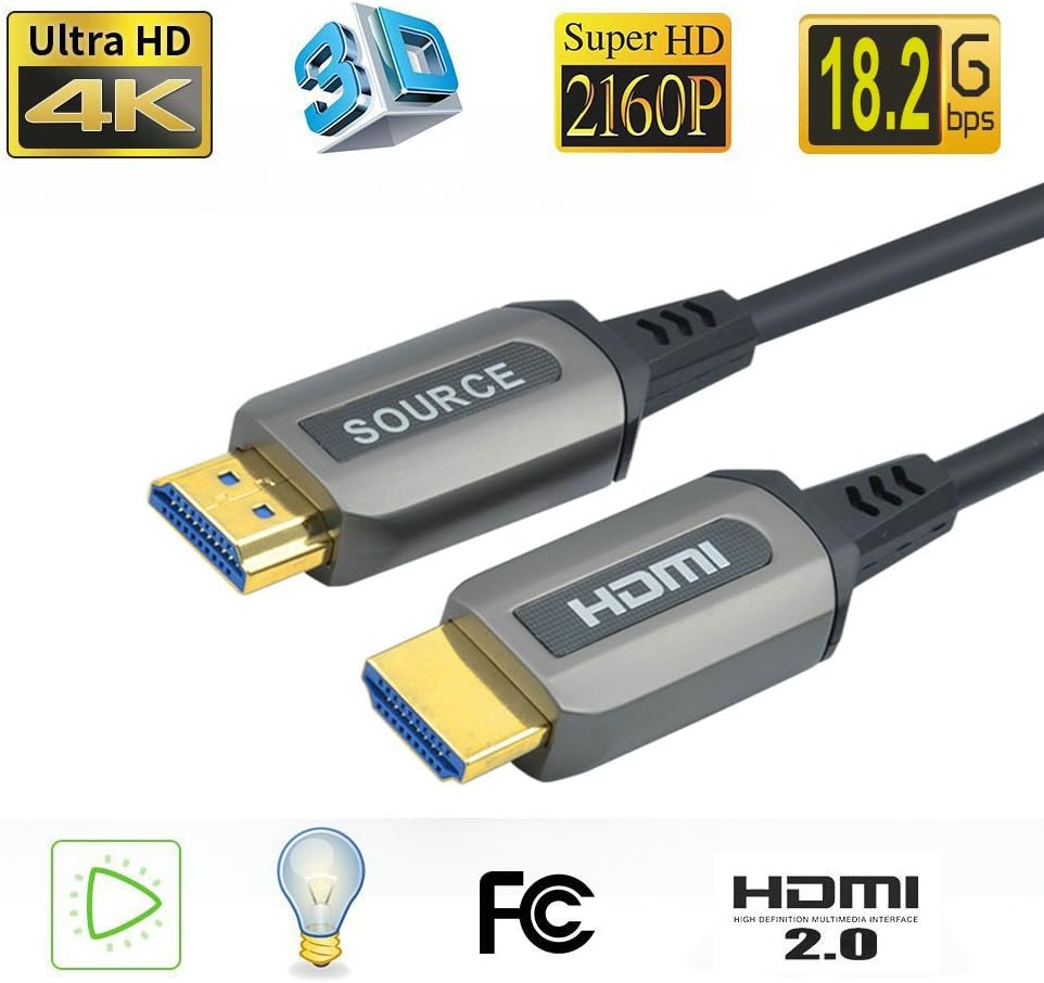 50ft AOC HDMI Fiber Optic Cable Ultra HDR HDMI2.0b 18 Gbps,Support 4K60HZ ARC HDR10 HDCP2.2, Dolby Vision, Light Speed Slim and Flexible