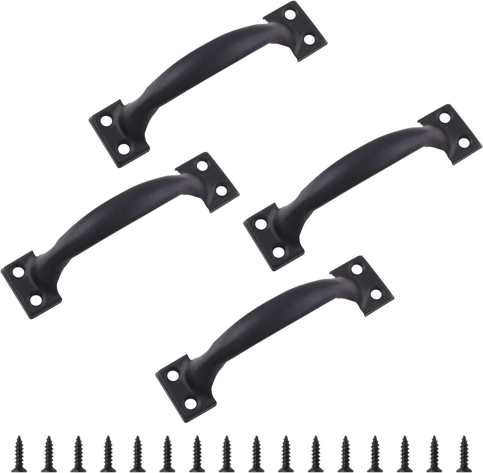 Bivethoi 4pcs 4 Inch Vintage Barn Door Pulls Utility Cabinet Handles, Screw in Drawer Pulls Black Gate Handles, Metal Garage Door Handles Outdoor Kitchen Hardware for Wooden Fence Cupboard Dresser