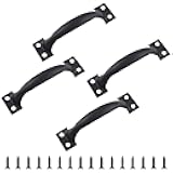 Bivethoi 4pcs 4 Inch Vintage Barn Door Pulls Utility Cabinet Handles, Screw in Drawer Pulls Black Gate Handles, Metal Garage Door Handles Outdoor Kitchen Hardware for Wooden Fence Cupboard Dresser