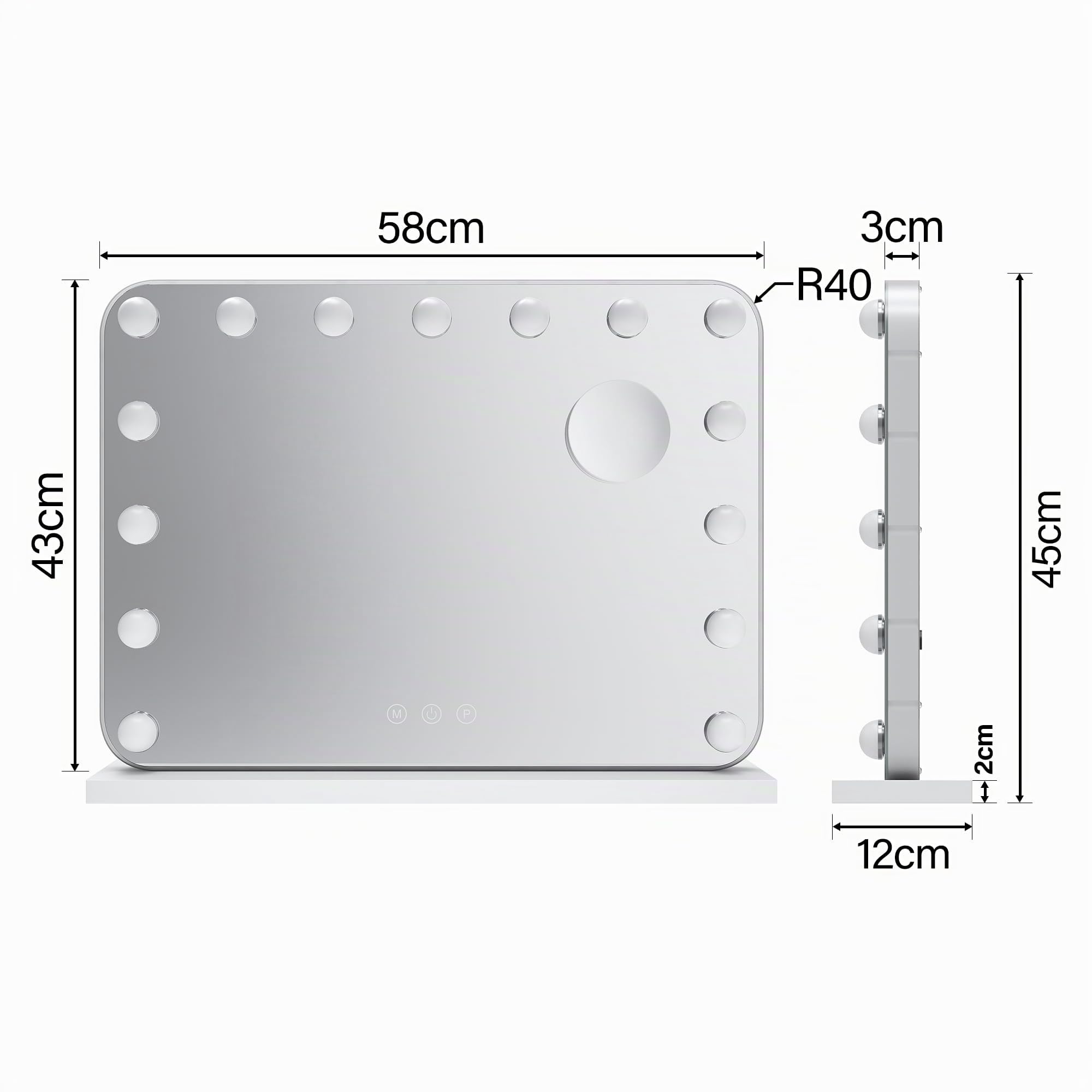 SIRHONA Miroir Hollywood Éclairage RVB 3 Températures Dimmable 15 LED 10X Grossissant 58x45cm