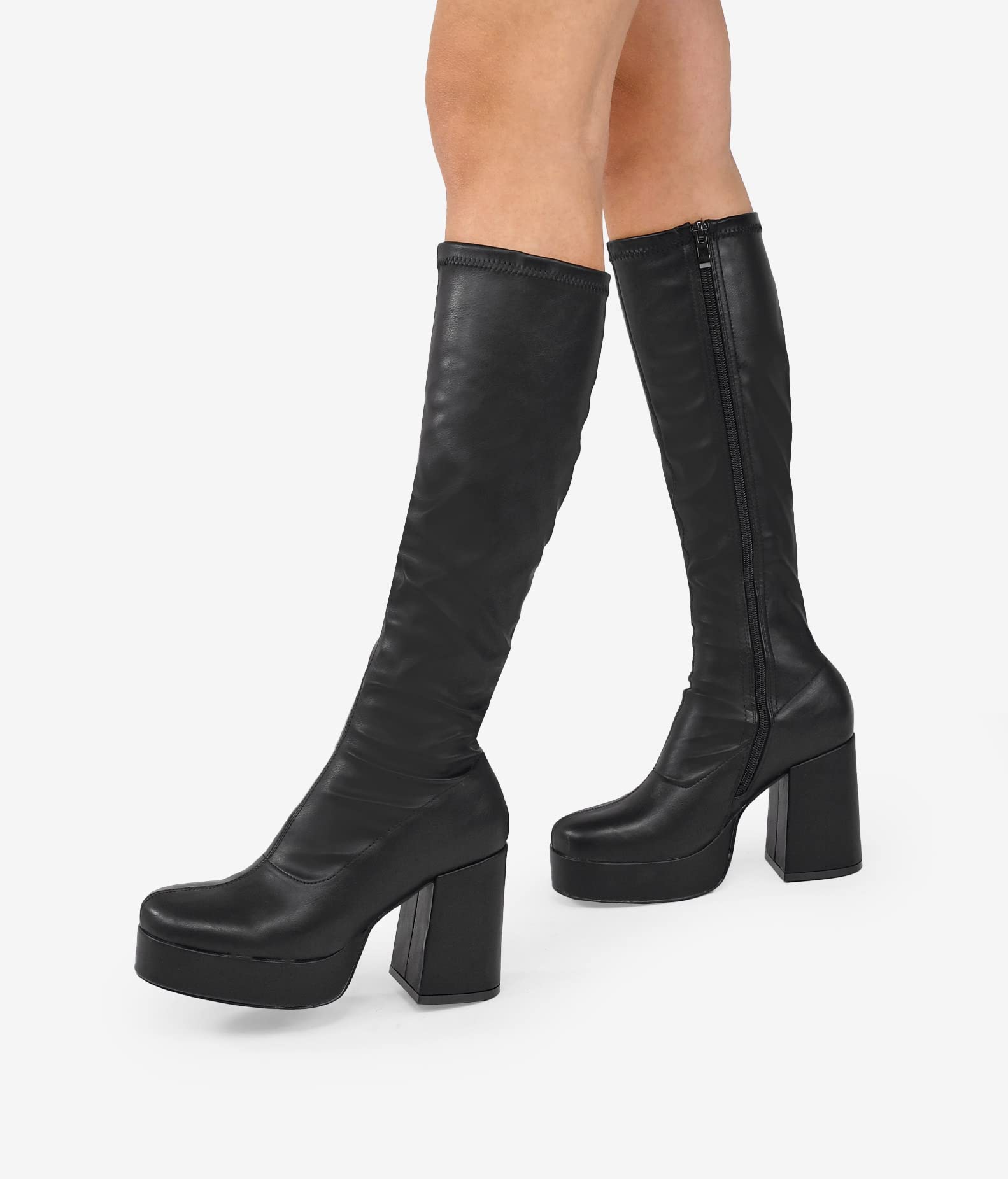 BOSANOVA Botas Altas con caña de 39.5 cm y Suela de Plataforma con tacón Ancho. Cierre con Cremallera. Calzado para Mujer
