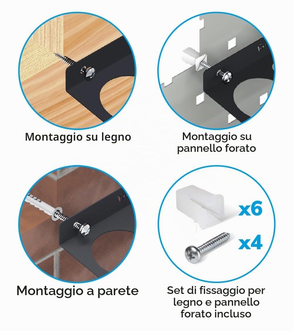 Fami - Portarotolo in Acciaio per Pareti Forate, Pannelli in Legno o Muri, Ideale per Garage, Officine e Magazzini, (Ø 240 mm)