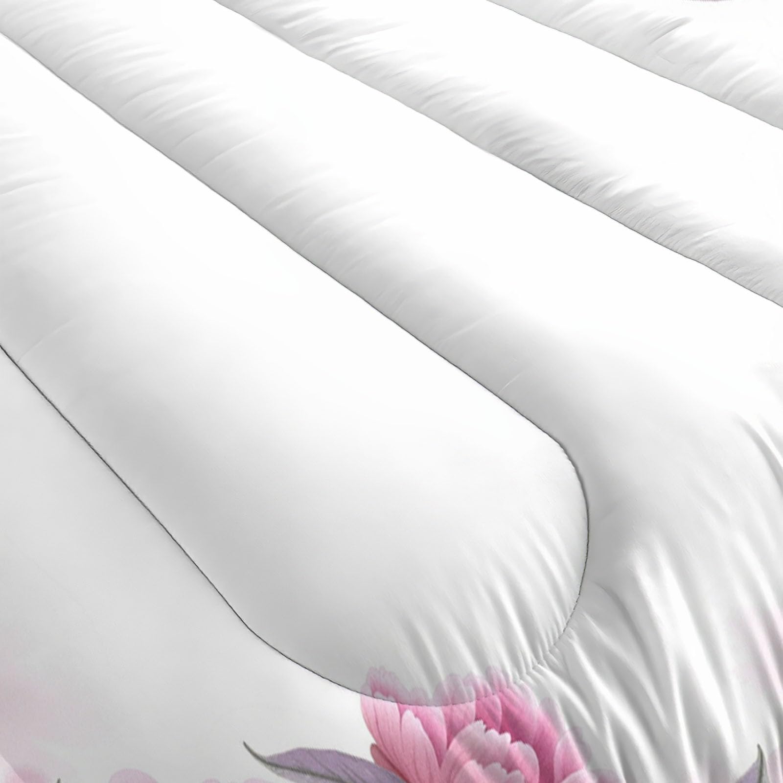 Couette Réversible Bordure De Pivoines pour lit 2 Personnes Couette sans Housse Fleurs À L'Aquarelle Ultra Douce Lavable en Machine avec Taies d'Oreiller pour Toutes Saisons, Violet, 260x230cm