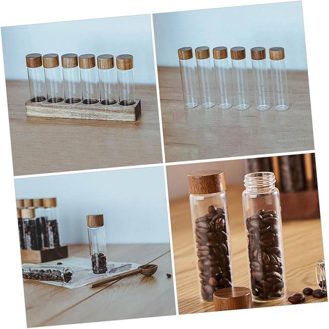 Tubos de almacenamiento de café con soporte de madera y tapas herméticas miniatura 6