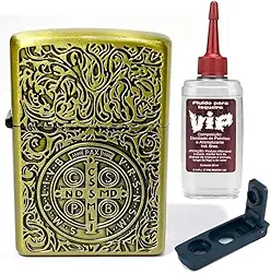 Isqueiro Clássico Medalha de São Bento, com vedação anti-evaporação e Refil 60ml