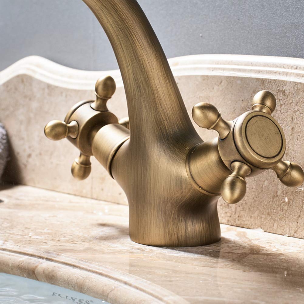 Rubinetto Bagno Lavabo, Rubinetto Lavabo, Antico Nero Ottone Rubinetto Bagno, Acqua Calda E Fredda Disponibile, Elegant Miscelatore Doppia Manopola, Per Bagno o Avabo Bagno, Con Valvola In Ceramica