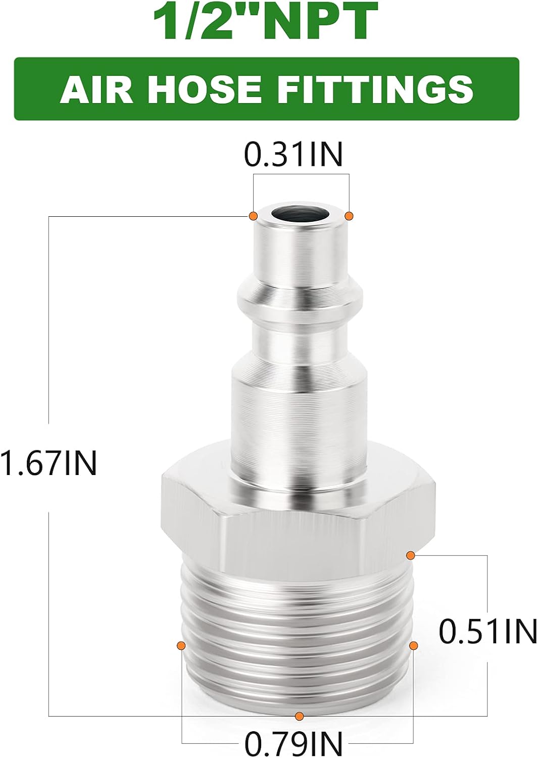 TAISHER Air Hose Fittings, 1/4'' Flow Size, 1/2''MNPT Air Plug, I/M Type, Air Compressor Accessories Fittings(20 PCS) - - 