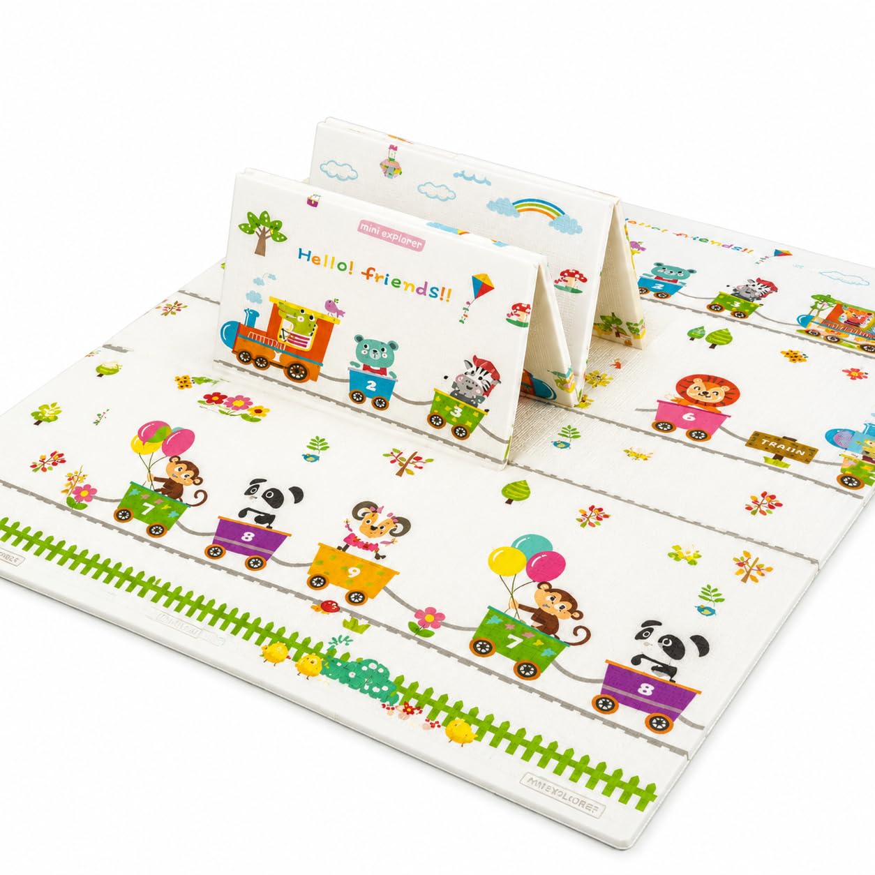 MiniExplorer Double-Sided Waterproof Baby Floor Mat | Extra Large 6.5 x 4.5 ft | 8mm Thick Foam Play Mat | BPA Free, Foldable, Reversible Crawling & Tummy Time Mat for Babies & Kids - Alphabet & Train-image-24