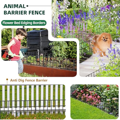 Image of 10 Panels Animal Barrier Fence, 14ft(L) x 13in(H) No Dig Garden Fence for Dog Rabbit, Rustproof Metal Fence Gap Filler, Decorative Fences Edging Border Ground Defense for Outdoor, Yard, Patio