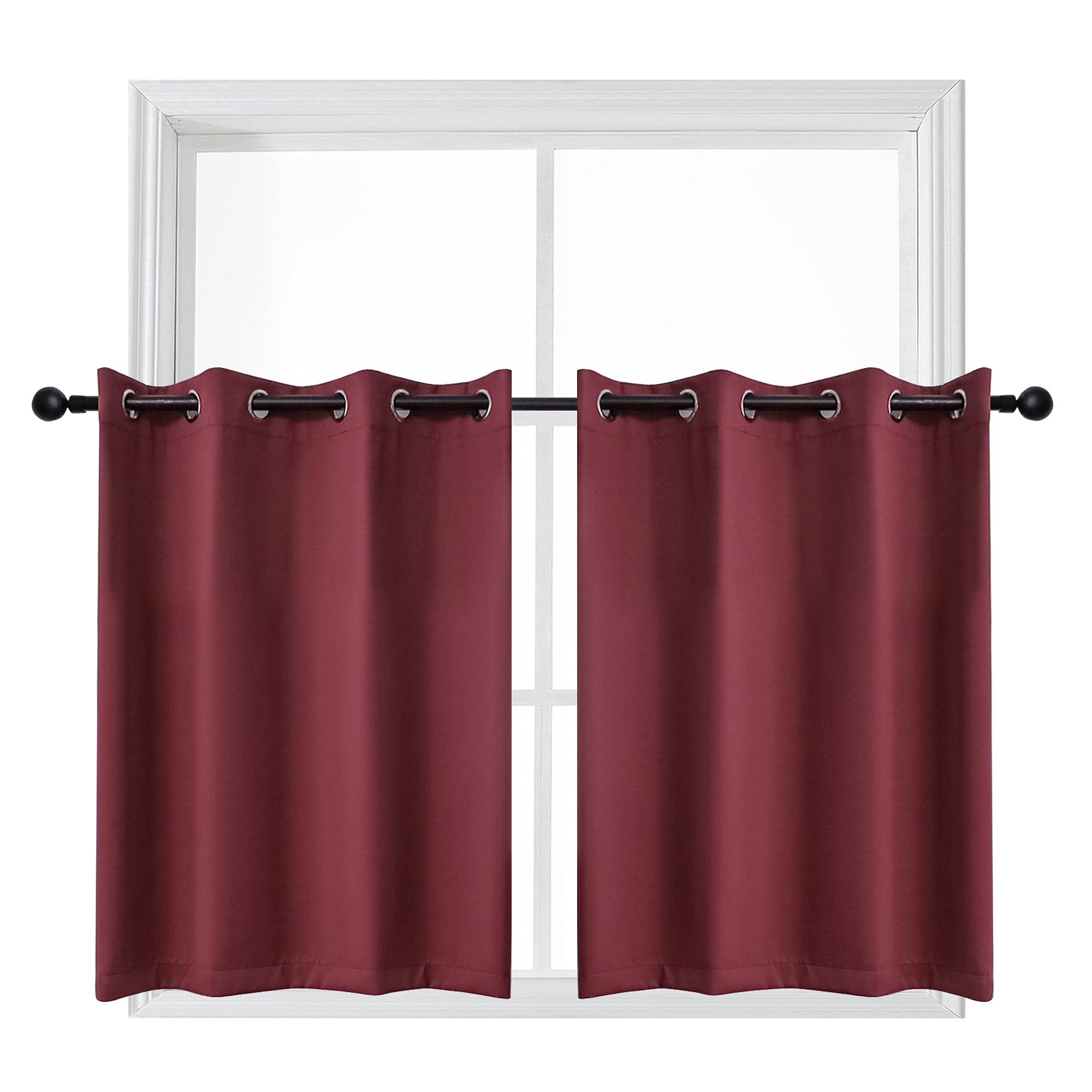 YGO Home Decor Tiered Curtains Window Curtains Thermal Insulated Room Darkening Blackout Curtain Panels for Bedroom and Kitchen 132.1 x 91.4 cm Wine Red Double Pieces