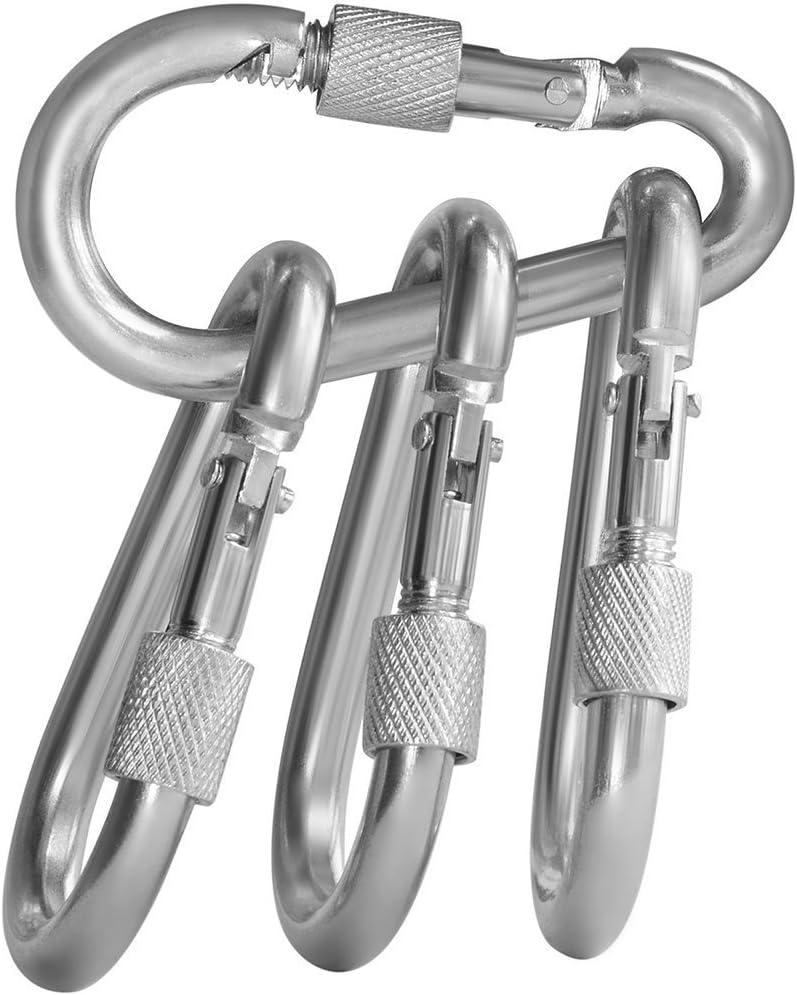 4 Pack Carabiner hooks Hammock Locking Solid Metal D Clips with Heavy Duty 500LBS Screw Gate for Camping Hiking Traveling Backpacking Outdoor HDK02W