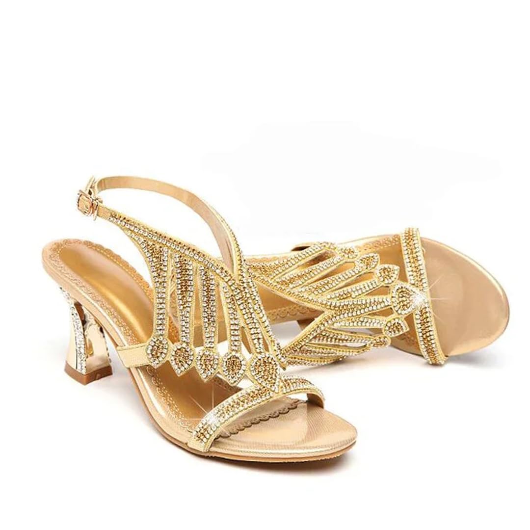 Sandalias básicas de cuero con diamantes de imitación para mujer, correa trasera, tacón cuadrado, tacón alto, sandalias de verano para boda