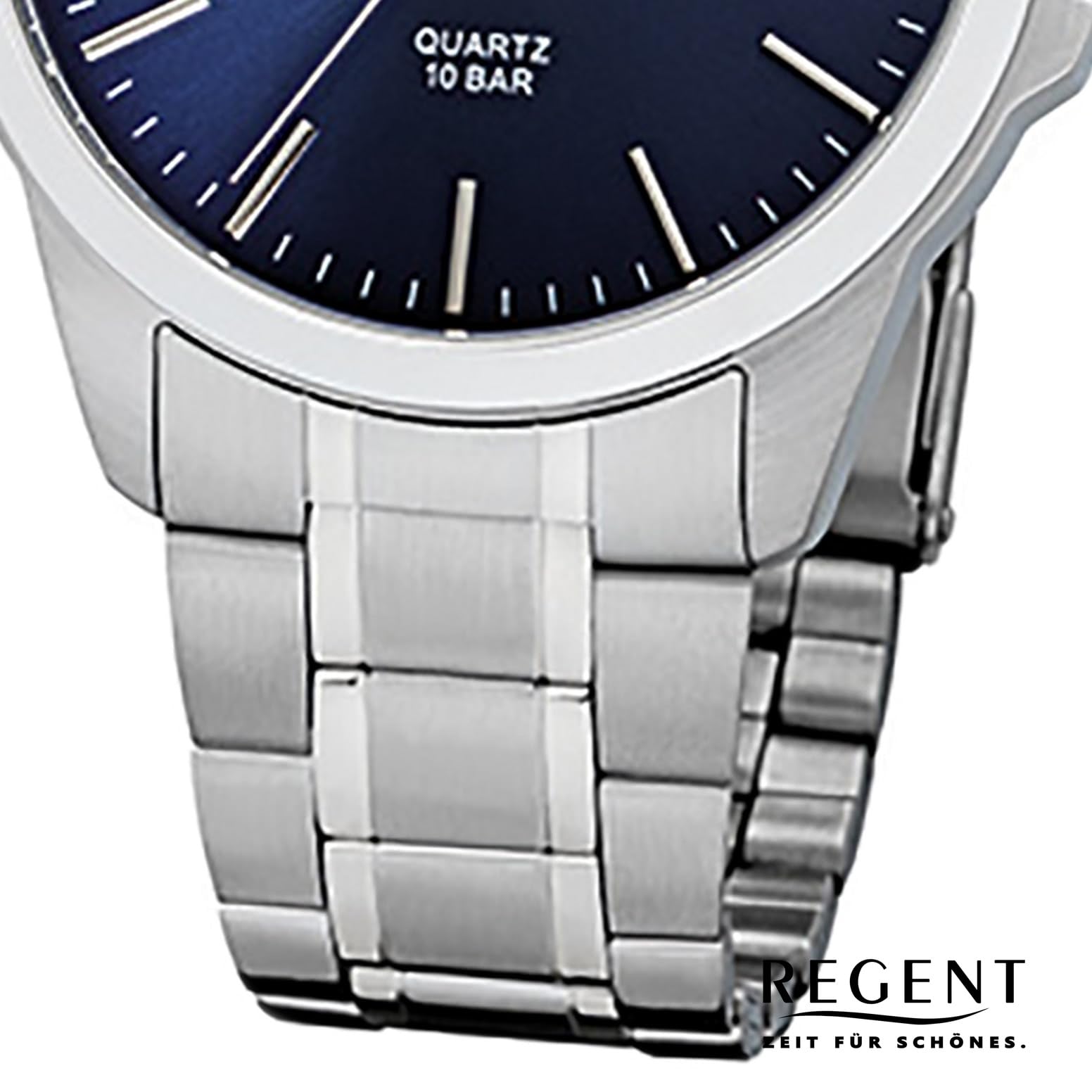 Regent Herren Armbanduhr aus Edelstahl in der Farbe Silber-Blau 39mm, Wasserdichtigkeit: 10Bar, 11150643