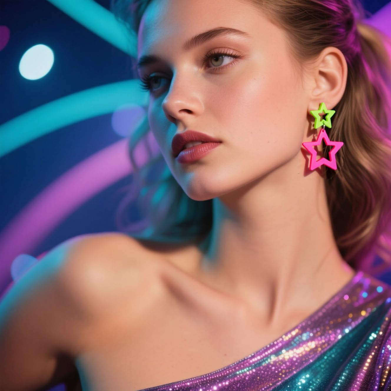 Colorful 80s 90s Neon Star Earrings for Women Retro Glow Party Costume 80s 90s Acrylic Dangle Earrings Outfit - Image 3