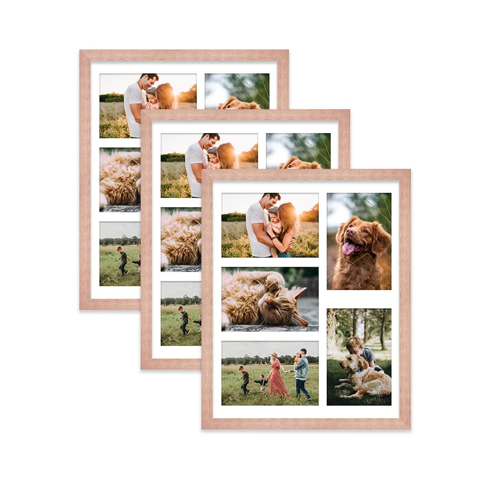 Bronze Multi Photo Frame - Holds 5 x 6x4 Pictures, Family Collage Picture Frame for Wall Display, 14x11 Frame size, Set of 3