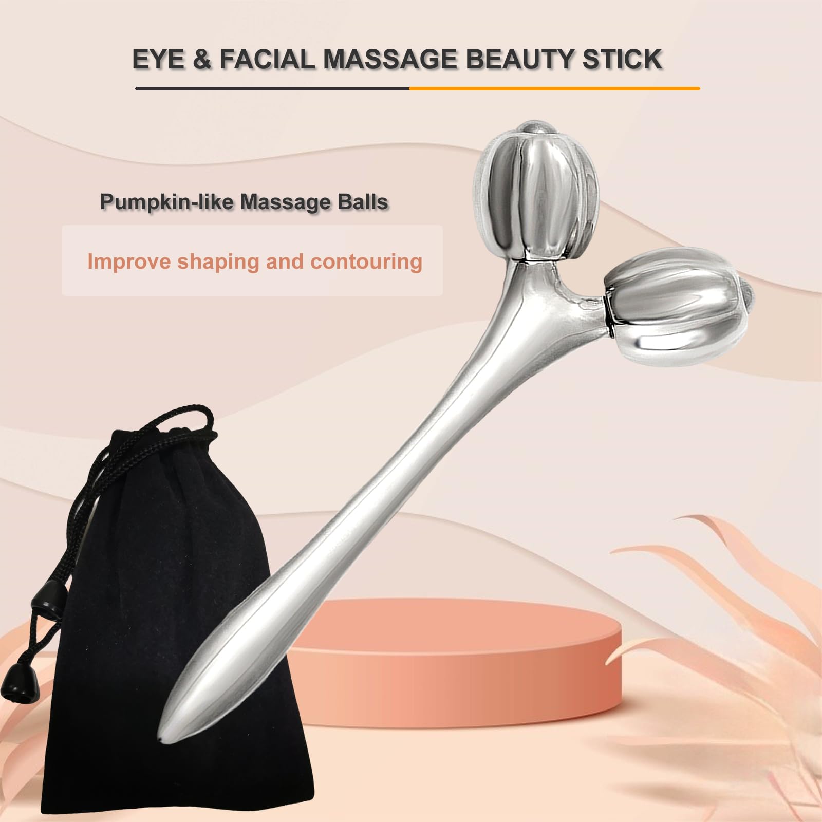 Gua Sha - Juego de herramientas faciales de acero inoxidable, rodillo facial y Gua Sha para masaje facial, cuello, ojos, cuerpo, elevación de barbilla y estiramiento de la piel (corazón