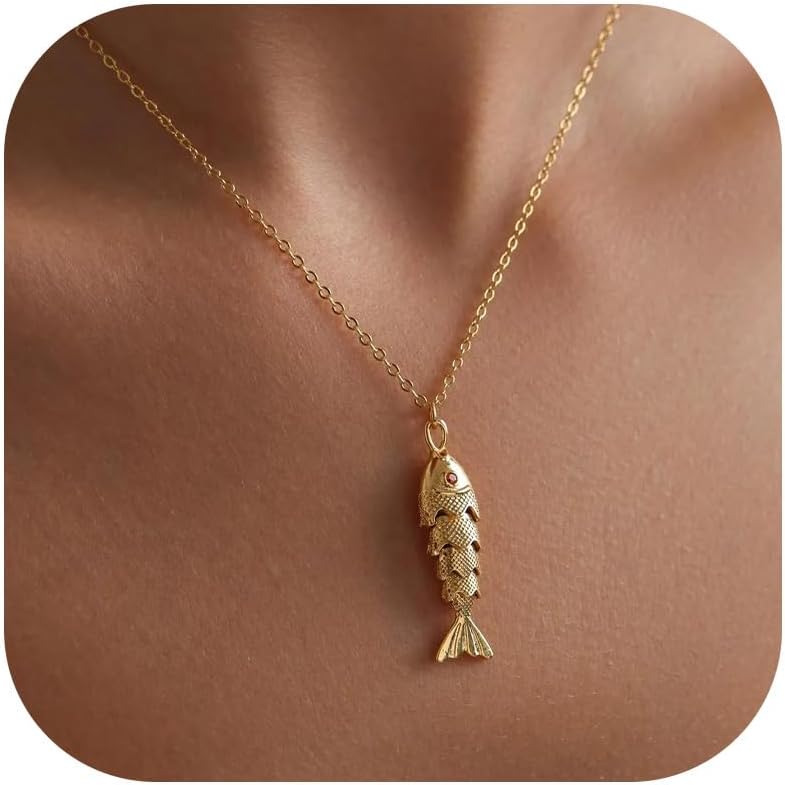 Fish Necklace Fish Charm Drop Pendant Necklaces Beach Inspired Jewelry Gold Pendant Necklace for Women Summer Statement Accessory